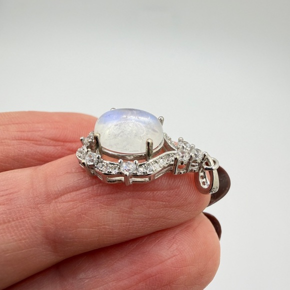 NWOT 8x10mm oval Moonstone cabochon pendant w/ cz diamond accents set in s925! - Picture 3 of 9